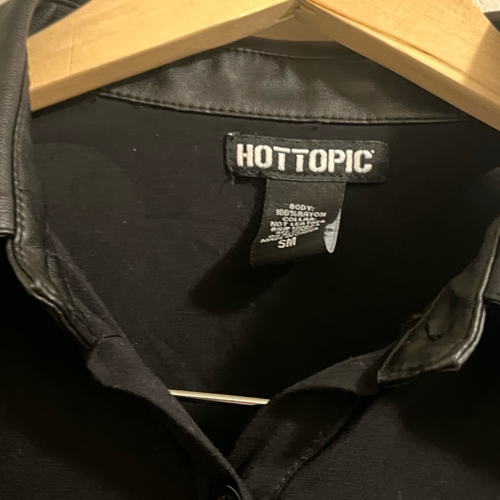 Hot Topic Black Button up Blouse with Leather collar